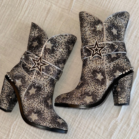 New Dolls Kill Sheriff Shine Cowboy Boots - Starry Silver - Picture 4 of 11